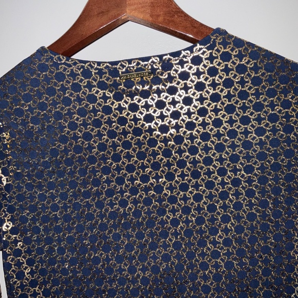 Michael Kors Recycled‑Poly Blouse Midnight Blue w/ Gold Pattern Size S, NWT - Picture 4 of 7